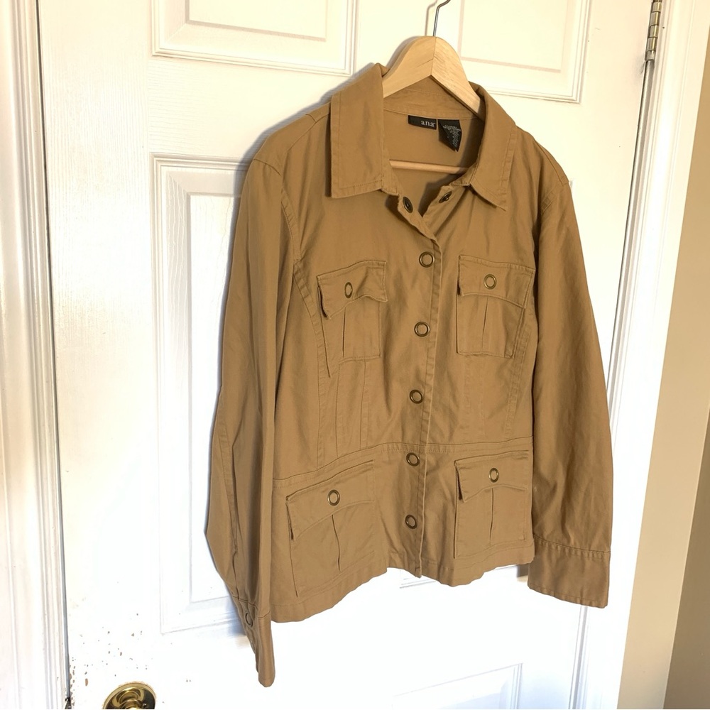 a.n.a. Mustard Yellow Utility Cargo Jacket Cotton Stretch Snap Front Size XL